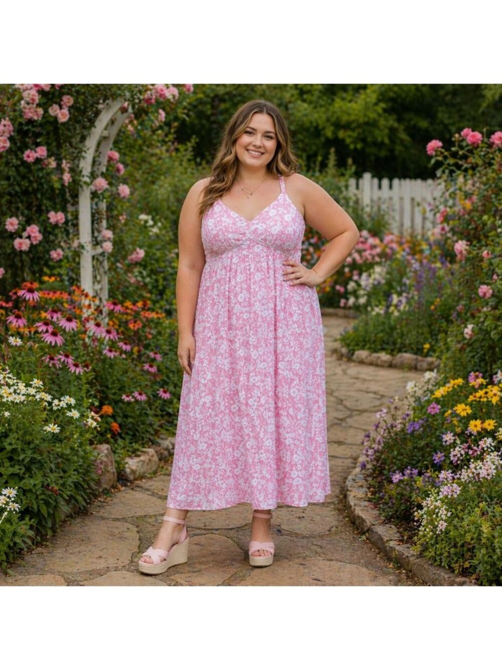 Lane Bryant V-Neck Knit Maxi Sundress 18/20 Pink & White Sadie Floral
